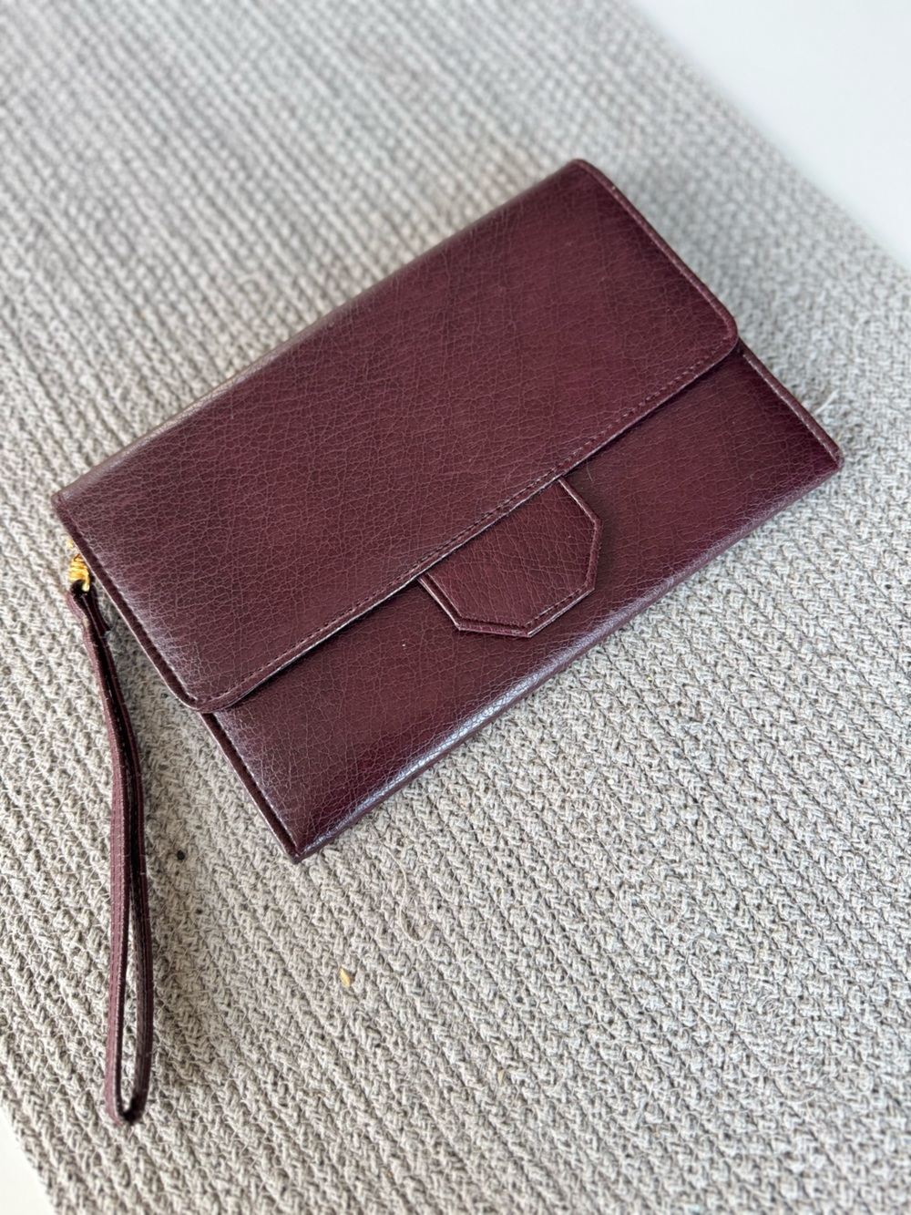 Vintage Lillian Vernon Burgundy Leather Clutch Wristlet